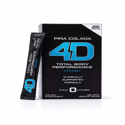 4D Pina Colada 25 Unit Box - Electrolytes, Aminos, Vitamins & Energy Powder Packets - Zero Calories & Sugars - Gluten Free, Non-GMO, Keto & Vegan Friendly