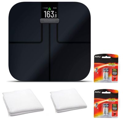 Garmin Index S2, Smart Scale with Wireless Connectivity, Measure Body Fat, Muscle, Bone Mass, Body Water and More-Black with Accessories (010-02294-02)