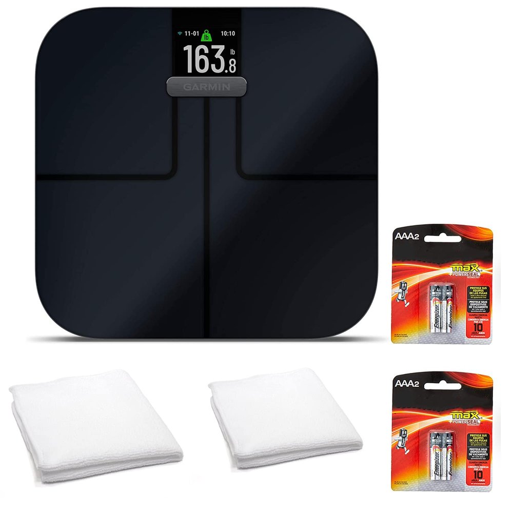 Garmin Index S2, Smart Scale with Wireless Connectivity, Measure Body Fat, Muscle, Bone Mass, Body Water and More-Black with Accessories (010-02294-02)