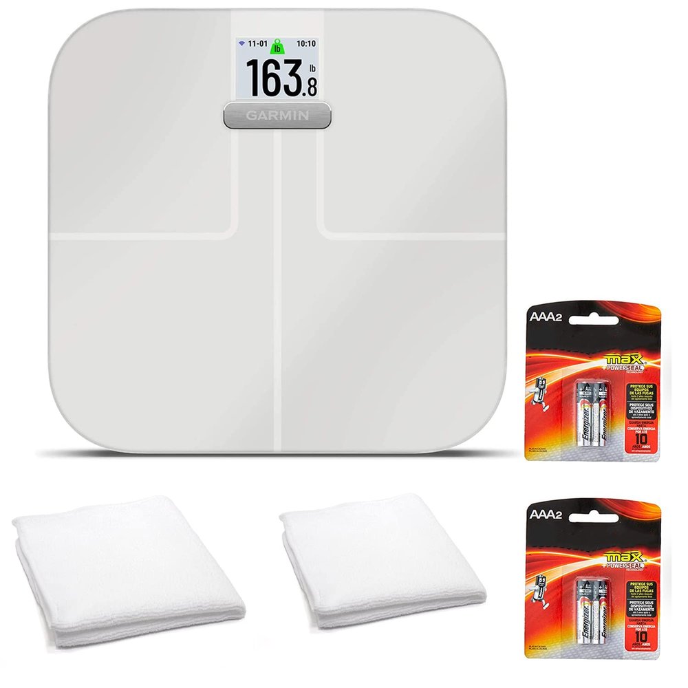 Garmin Index S2, Smart Scale with Wireless Connectivity, Measure Body Fat, Muscle, Bone Mass, Body Water and More-White with Accessories (010-02294-03)