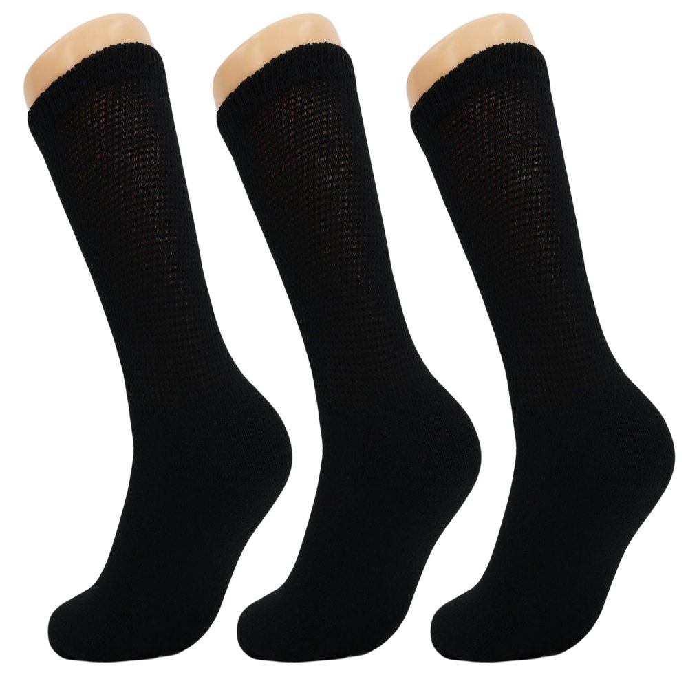 AWS/American Made Black Diabetic Crew Socks for Men Loose Fit Socks with Non Binding Top 3 Pairs (Socks Size 10-13)