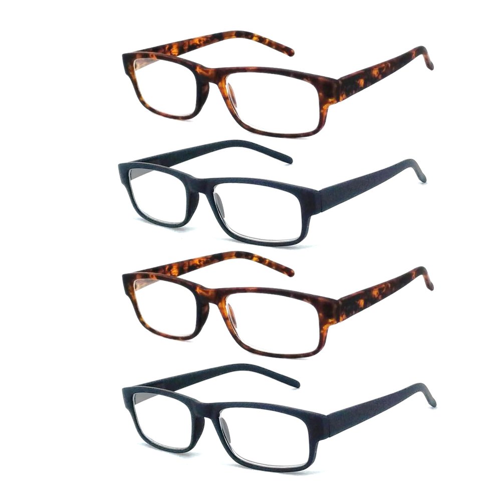 4-pack Men's Matte Finish Computer Readers - Blue Light Blocking Scratch Resistant Reading Glasses (Classic Matte, 1.00)