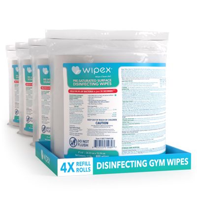 Wipex Disinfecting Surface Wipes - EPA Registered Gym Equipment Cleaner Refills, Safely Kill Germs in 15 Seconds, 800ct Gym Sanitizing Wipes for Wall, Free Standing dispensers, Pack of 4 (3200 Wipes)