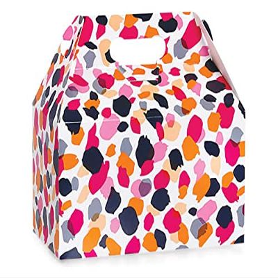 Pack of 6, Jungle Spots Gable Box, 9.5x5x5" for Food Service, Party Favors and Promotional Packaging
