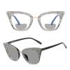 sexy Cat Eye Rhinestones Transition Photochromic Bifocal Reading Glasses Womens outdoor Reader look far and near Sunglasses (350 magnification, black white) view 1