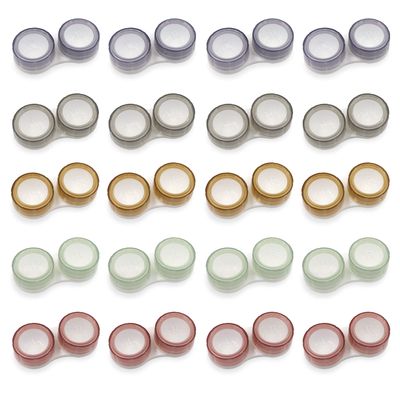 Modixun 20 Pack Clear Contact Lens Case, 5 Colors Leak-Proof Bulk Cases, Compact Eye Contact Holder with L/R Mark, Style A