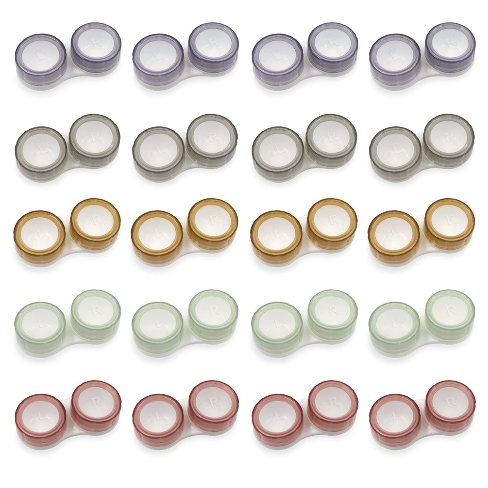 Modixun 20 Pack Clear Contact Lens Case, 5 Colors Leak-Proof Bulk Cases, Compact Eye Contact Holder with L/R Mark, Style A