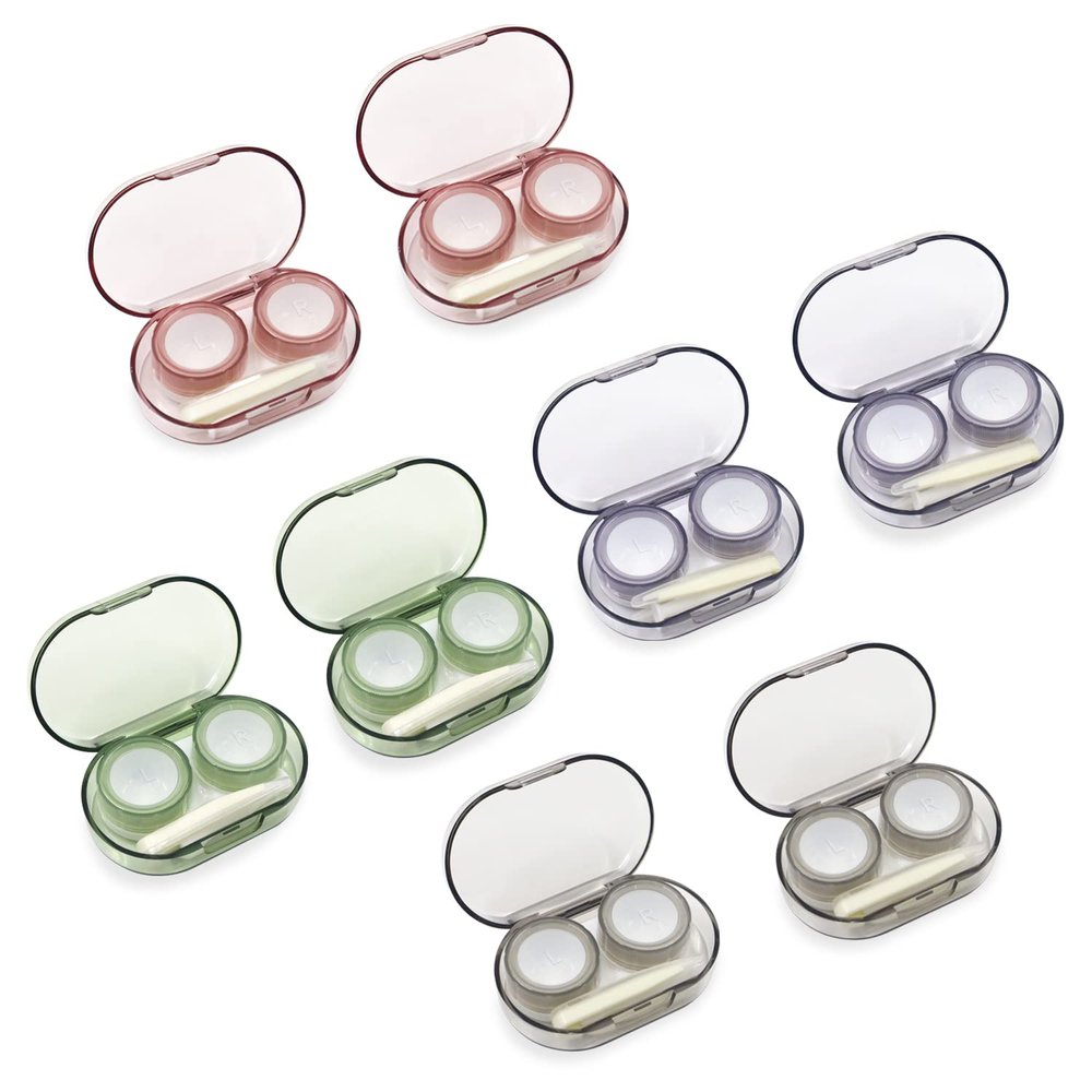Modixun 8 Pack Clear Contact Lens Case with Inserter/Remover & Tweezer, 4 Colors Leak-Proof Bulk Contact Cases with Box, Lenses Holder Kit with L/R Mark, Style B