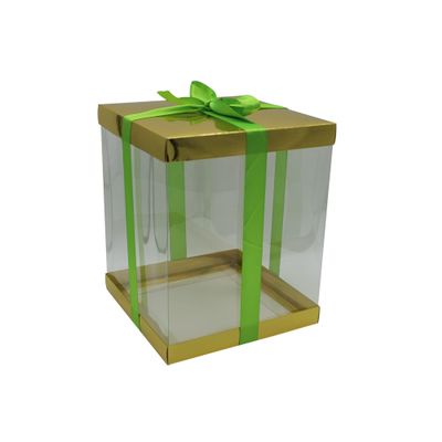 FELANAS 6 Pack Acetate Gift Boxes Metallized Top with Ribbon | Wrapping Clothing Boxes for Gifts, Mailing, Clothes | 20 x 20 x 25,5 CM : 8" x 8" x 10" | Gift Cardboard Boxes (Golden/Green Ribbon)