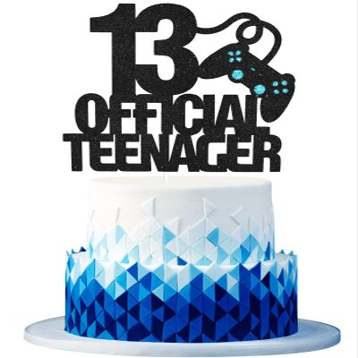 13 OFFICIAL Teenager Game Birthday Cake Topper - Video Game Boy's Blue 13th Birthday Level Up Party Cake Supplies - Game On Winner Party Decoration