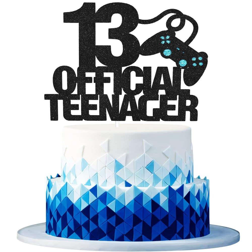 13 OFFICIAL Teenager Game Birthday Cake Topper - Video Game Boy's Blue 13th Birthday Level Up Party Cake Supplies - Game On Winner Party Decoration