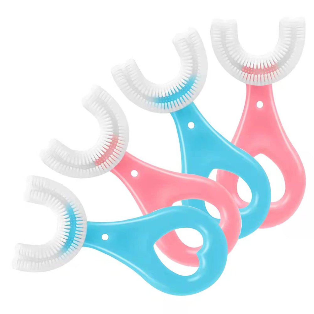 ANOOVV 4 Pack U Shaped Toothbrush Kids, Soft Silicone Brush Head Whole Mouth with Handle 360  Oral Teeth Cleaning Design for Toddler Toothbrushes Age 2-6
