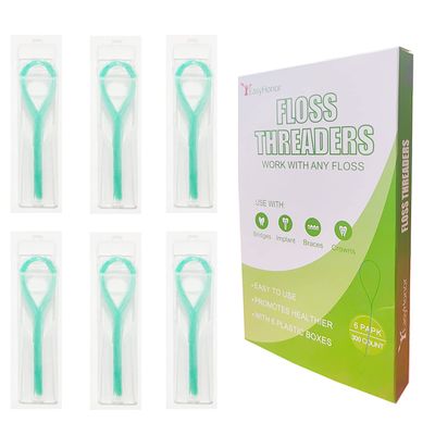 EasyHonor Dental Floss Threaders for Braces, Bridges, and Implants,Green, 300 Count (6 Pack)