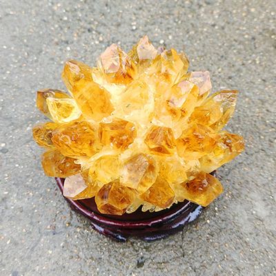 Natural Citrine Phantom Quartz Crystal Mineral Amethsyt Cluster Healing Decoration Specimen + Wood Base (300-400g, Citrine Phantom Cluster)