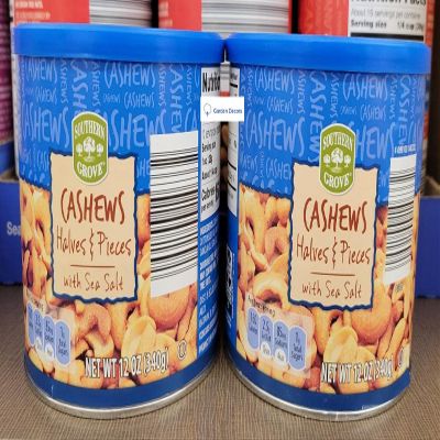 Southern Grove Cashews Halves & Pieces with Sea Salt 12oz 340g (Two Cans)