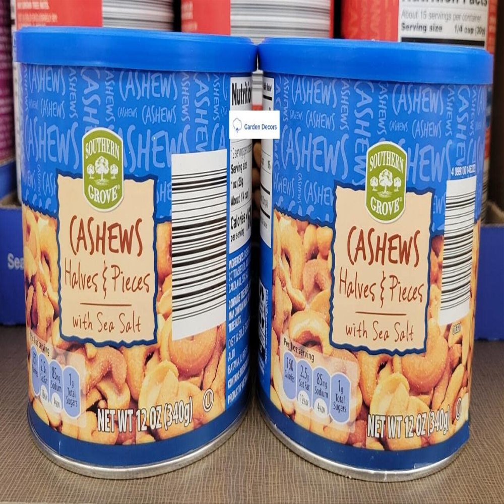 Southern Grove Cashews Halves & Pieces with Sea Salt 12oz 340g (Two Cans)