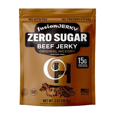 Fusion Jerky Artisan Zero Sugar Beef Jerky, Original Hickory, 2 oz - Sugar Free, All Natural, 15g Protein, Premium USA Meat, Gluten Free, No Nitrates, No Added MSG, No Preservatives, Made in USA