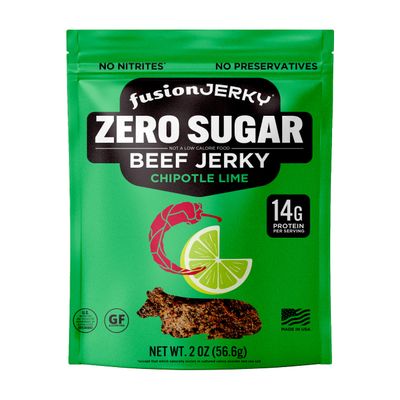 Fusion Jerky Artisan Zero Sugar Beef Jerky, Chipotle Lime, 2 oz - Sugar Free, All Natural, 14g Protein, Premium USA Meat, Gluten Free, No Nitrates, No Added MSG, No Preservatives, Made in USA