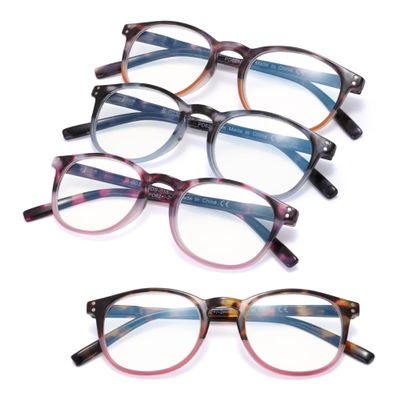 EYEGUARD 4 Pack Reading Glasses Blue Light Blocking Spring Hinge Women Readers (4 Pack Mix, 2.25)