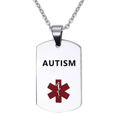 NanMuc Autism Medical ID Necklace Pendant for Men Women Stainless Steel Engraved Medical ID Tag Emergency Med Alert Necklace Jewelry