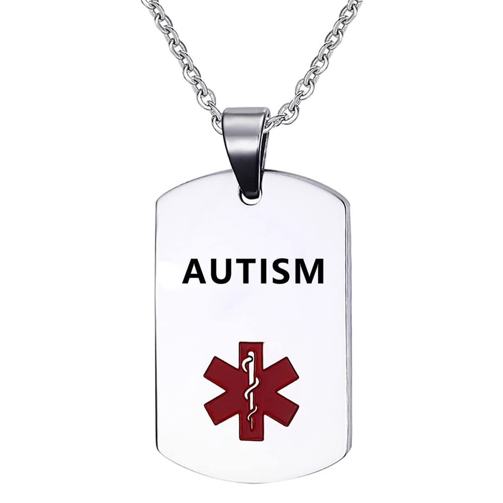 NanMuc Autism Medical ID Necklace Pendant for Men Women Stainless Steel Engraved Medical ID Tag Emergency Med Alert Necklace Jewelry