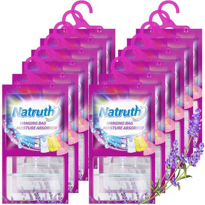 NATRUTH 12-PACK Moisture Absorber Bags With Lavender,Desiccant Hanging Bag Use for Kitchen Bathroom Wardrobe, Eliminates OdorsOdor Absorber Humidity Packs, Hanging Closet Dehumidifier Bags for Closet