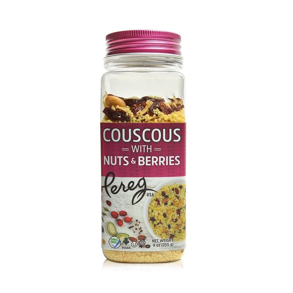 Pereg Traditional Couscous Pasta with Dried Cranberries Canister (9 Oz x 6 Pack) - Contains 3 Servings - Wheat Toasted Pasta  Almond - Pre-flavored with Spices - Vegan - Kosher Certified