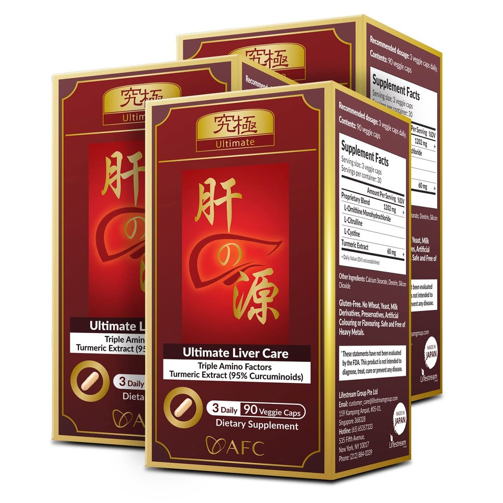 AFC Japan Ultimate Liver Care Cleanse Detox Supplement Formula  Supports Healthy Liver Function with Amino Acid L-Ornithine, L-Citrulline, L-Cystine, and Turmeric Extract, 90 Veggie Capsules [3 Pack]
