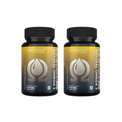 AADAR Natural Omega 3 Vegan Fatty Acid & Immunity Supplement for Men and Women |Flaxseed Arjuna Walnut No Fish Oil | 60 Capsules(Pack of 2)