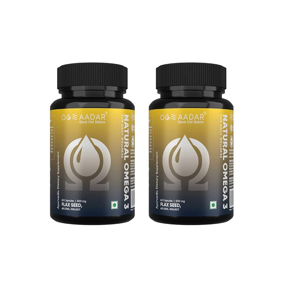 AADAR Natural Omega 3 Vegan Fatty Acid & Immunity Supplement for Men and Women |Flaxseed Arjuna Walnut No Fish Oil | 60 Capsules(Pack of 2)