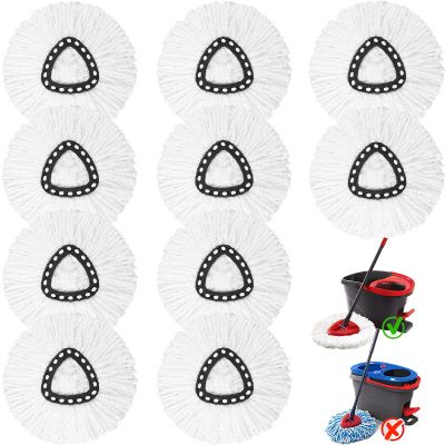 10 Pack Spin Mop Replacement Heads, 100% Microfiber Spin Mop Refill for Easy Wring Compatible with Triangle Spin Mop, 360 Degree Spinning Mop Replace Head for Floor Cleaning