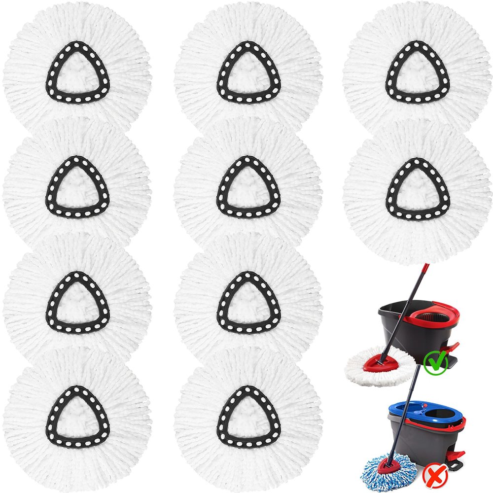 10 Pack Spin Mop Replacement Heads, 100% Microfiber Spin Mop Refill for Easy Wring Compatible with Triangle Spin Mop, 360 Degree Spinning Mop Replace Head for Floor Cleaning
