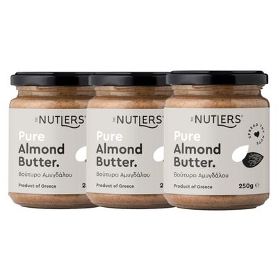 THE NUTLERS 100% Pure & Natural Almond Butter, made with 100% Greek almonds, No added salt, sugar or preservatives (3 Pack (3 x 8.818 ounce Jars))