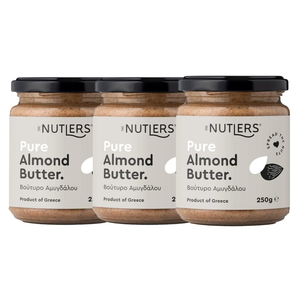 THE NUTLERS 100% Pure & Natural Almond Butter, made with 100% Greek almonds, No added salt, sugar or preservatives (3 Pack (3 x 8.818 ounce Jars))