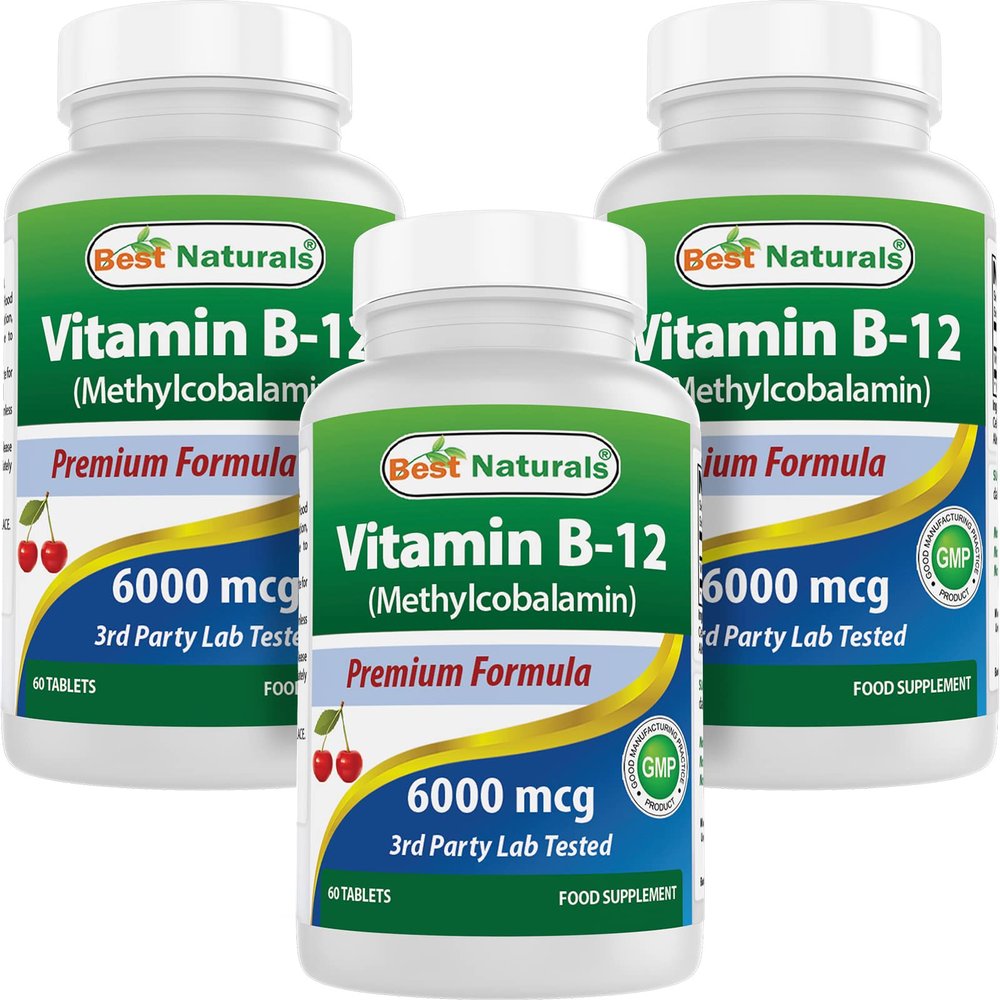 Best Naturals Vitamin B-12 as Methylcobalamin (Methyl B12), 6000 mcg 60 Sublingual Tablets (60 Count (Pack of 3))