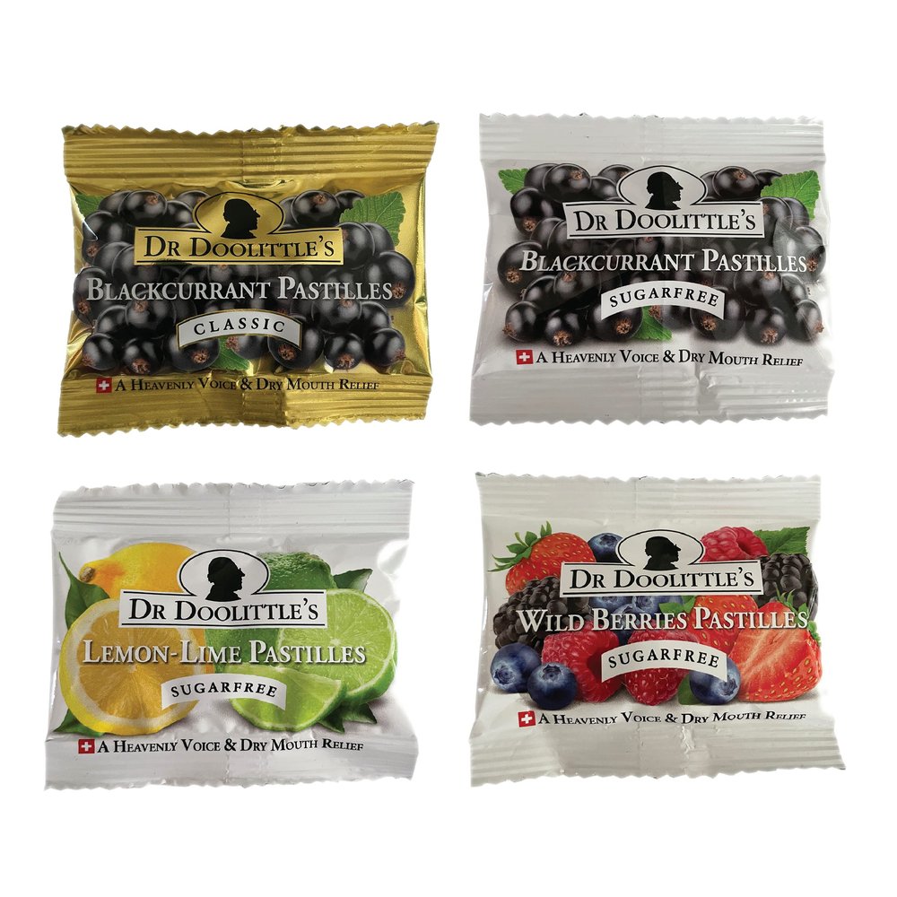 Dr Doolittle's Soft Fruit Pastilles Sugar Free and Classic Variety Pack for Voice and Throat, .33 Ounce Travel Size Bag, Approximately 4 Pack