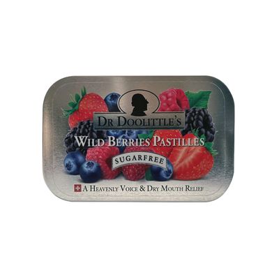 Dr. Doolittles Sugar Free Soft Fruit Pastilles for Voice and Throat, Wild Berries Flavor, 2.12 Ounce Tin, approximately 25 Count Package