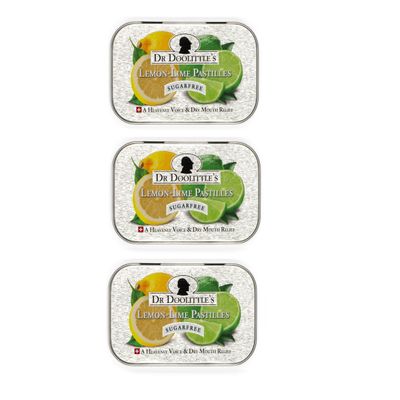 DOOLITTLE Dr Sugar Free Soft Fruit Pastilles for Voice and Throat, Lemon Lime Flavor, 2.12 Ounce Tin, Approximately 25 Count Package, 3 Pack