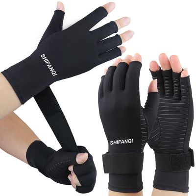 2 Pairs Copper Arthritis Compression Gloves Women Men for Carpal Tunnel, RSI, Joint Pain, Swelling, Tendonitis Relief, Fingerless Arthritis Gloves for Computer Typing, Work, Sleeping (LARGE/X-LARGE)