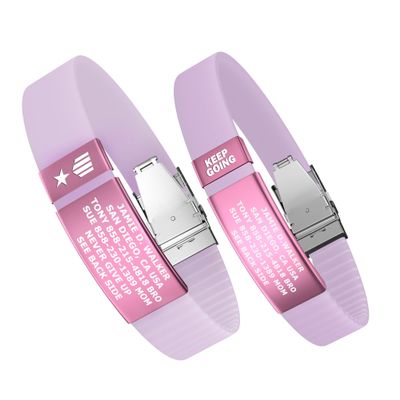 Divoti Custom Engraved Medical Alert ID Band, Double-Sided Emergency Contact Silicone WristbandICE Info, Phone Unlock Code&Allergy Note, Personalized Safety Alert -PVD Pink/Dark Glow Blush/13