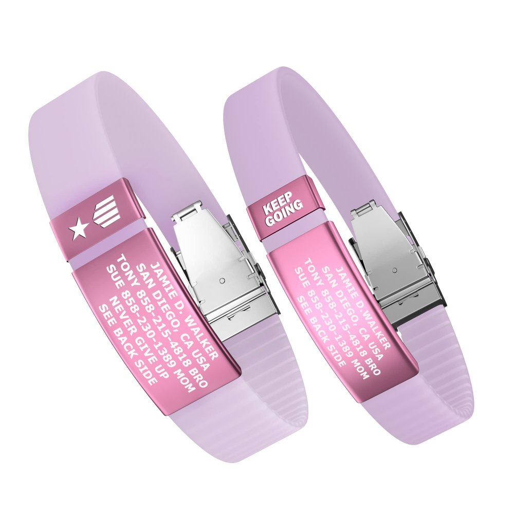 Divoti Custom Engraved Medical Alert ID Band, Double-Sided Emergency Contact Silicone WristbandICE Info, Phone Unlock Code&Allergy Note, Personalized Safety Alert -PVD Pink/Dark Glow Blush/13