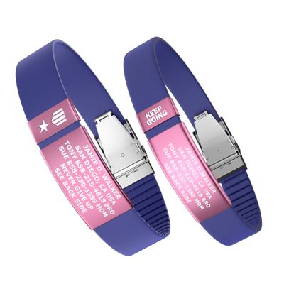 Divoti Custom Engraved Medical Alert ID Band, Double-Sided Emergency Contact Silicone WristbandICE Info, Phone Unlock Code&Allergy Note, Personalized Safety Alert -PVD Pink/Jazz Blue/13