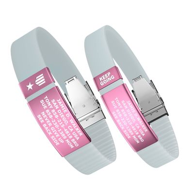 Divoti Custom Engraved Medical Alert ID Band, Double-Sided Emergency Contact Silicone WristbandICE Info, Phone Unlock Code&Allergy Note, Personalized Safety Alert -PVD Pink/Dark Glow Aqua/13