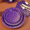 175Pcs Purple and Gold Party Decorations, Purple Plates and Cups and Napkins Sets, Gold Disposable Plates for Birthday Wedding Party Supplies, Serves 25 view 2