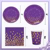 175Pcs Purple and Gold Party Decorations, Purple Plates and Cups and Napkins Sets, Gold Disposable Plates for Birthday Wedding Party Supplies, Serves 25 view 3