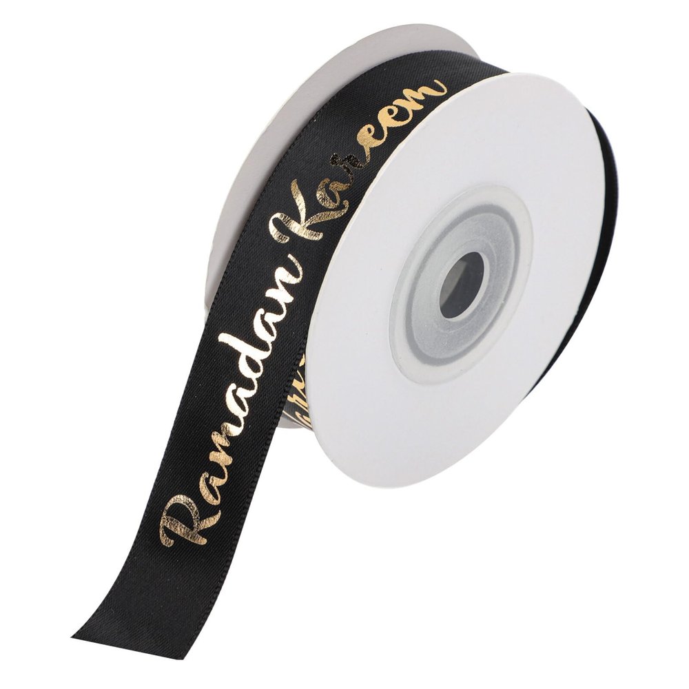 Tofficu Black Ramadan Satin Ribbon Roll, 10 Yards, Eid Mubarak Decor, Gift Wrapping, DIY Bow Making