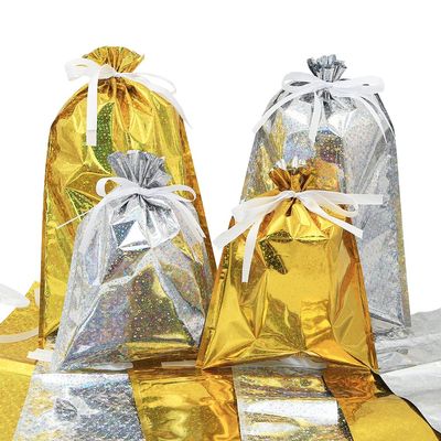 20pcs Drawstring Goodie Gift Bags, Party Favor Bags, Gift Wrapping Bag, Holiday Treats Bags with Ribbon Ties and Tags in 2 Sizes of 2 Colors, for Families Friends Kids in All Occasion of Celebration