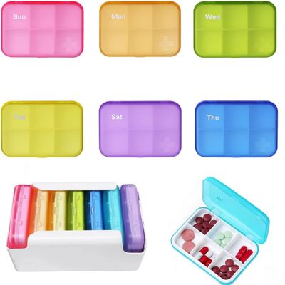 7 Piece Set Pill Organizer 6 Times a Day, Weekly Daily Travel Medicine Organizer Portable 7 Day 42 Compartments Pill Box with Moisture-Proof Pill Case Travel Pill Container for Vitamins,Supplements