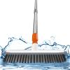 XUCAI Scrub Brush for Floor Cleaning,12" Wide Brush Head with Rubber Squeegee & Stiff Bristles,Heavy Duty Tile Brush with Long Handle for Bathroom,Walk in Shower, Carpet, Wall,Boat Deck view 1