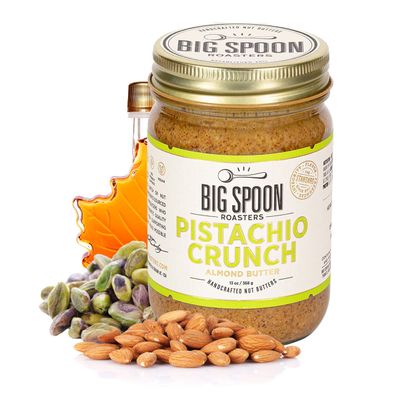 Big Spoon Roasters Almond & Pistachio Butter w/Raw Honey & Sea Salt - Keto Friendly, Low Sugar Almond Butter - Crunchy Pistachio Butter w/Bee-Friendly Almonds - Gourmet, Vegan Nut Butter - 13 Ounces